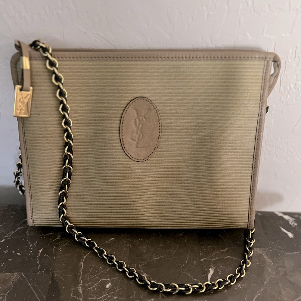 Yves Saint Laurent Beige Crossbody Bag with Gold-Tone Chain